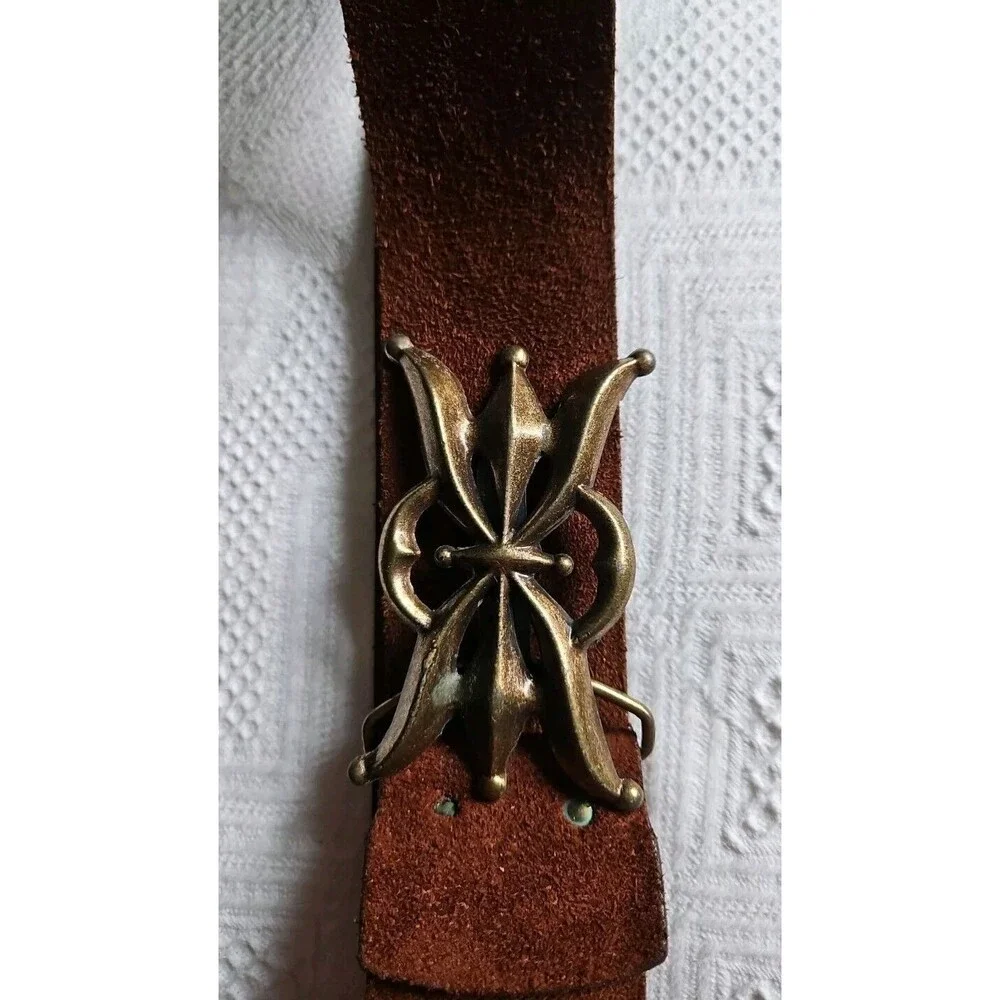 VTG Schaffer Bronze Buckle Brown Leather Belt RARE NWOT SZ S/M